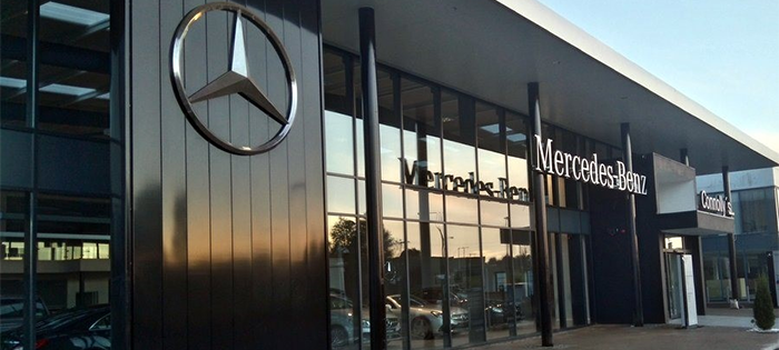 Beautiful storefront of Connolys Mercedes-Benz salon in Collooney, Sligo